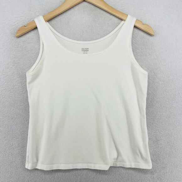 EILEEN FISHER Tank Top PS Petite Stretch Organic Cotton Scoop Neck Off White USA - Picture 1 of 12